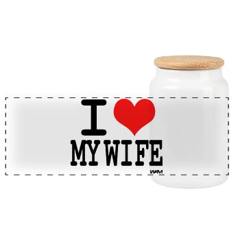 i love my wife - Panorama Keksdose mit Holzdeckel - Weiß - Vorne