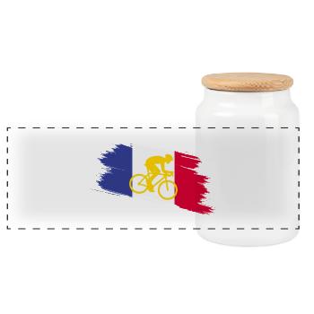 France Flag with Bicycle – Cycling Design - Panoramic Cookie Jar with Wooden Lid - white - Front