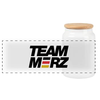 Team Merz - Kanzler - Panorama Keksdose mit Holzdeckel - Weiß - Vorne