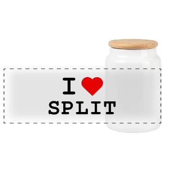 I love Split - Ich liebe Split - Panoramic Cookie Jar with Wooden Lid - white - Front