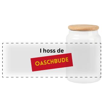 I hoss de Oaschbude  - Panorama Keksdose mit Holzdeckel - Weiß - Vorne