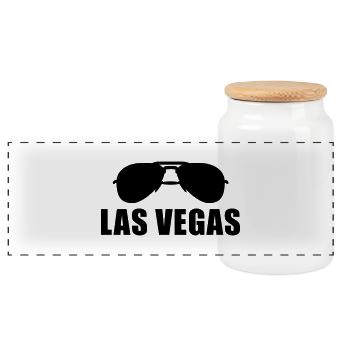 Coole Las Vegas Sonnenbrille - Panorama Keksdose mit Holzdeckel - Weiß - Vorne