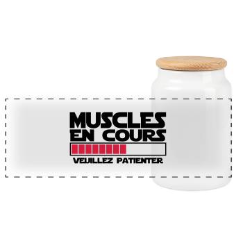 Muscles en cours nouveau - Boîte à biscuits avec couvercle en bois - blanc - Devant