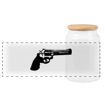 gun_revolver - Panoramic Cookie Jar with Wooden Lid - white - Front