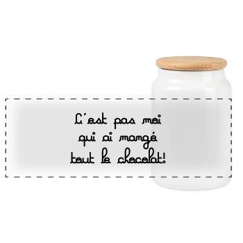 c'est pas moi qui ai mangé tout le chocolat - Panoramic Cookie Jar with Wooden Lid - white - Front