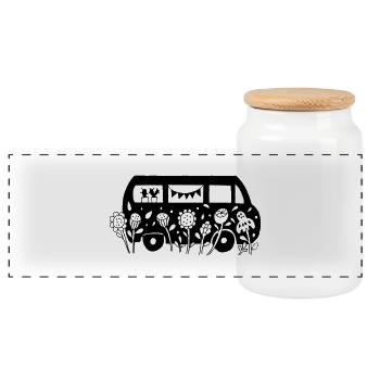 Flower Power Bus Liebe Florale Illustration - Panorama Keksdose mit Holzdeckel - Weiß - Vorne