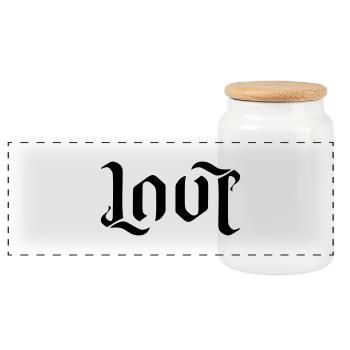 LOVE AMBIGRAM FONT - Panoramic Cookie Jar with Wooden Lid - white - Front