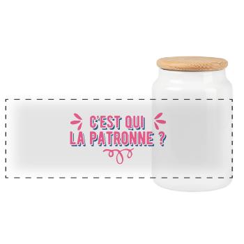 C'est qui la patronne cadeau - Boîte à biscuits avec couvercle en bois - blanc - Devant