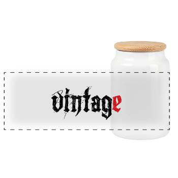 Vintage! - Panoramic Cookie Jar with Wooden Lid - white - Front