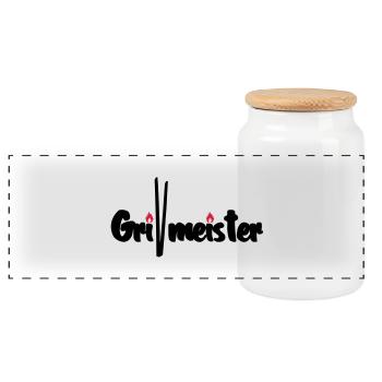 Grill Master - Panoramic Cookie Jar with Wooden Lid - white - Front