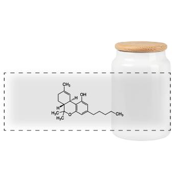 THC tetrahydrocannabinol molecule - Panoramic Cookie Jar with Wooden Lid - white - Front