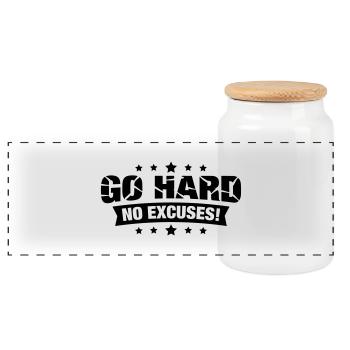 go_hard_no_excuses_2_f1 - Panoramic Cookie Jar with Wooden Lid - white - Front