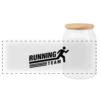running_team_ll1 - Panoramic Cookie Jar with Wooden Lid - white - Front