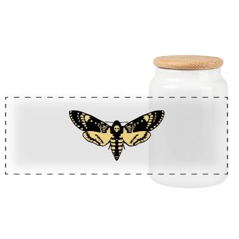 Death's-head Hawk moth butterfly skull - Panoramic Cookie Jar with Wooden Lid - white - Front