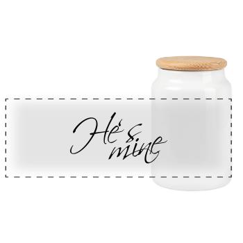 Hes mine - Panoramic Cookie Jar with Wooden Lid - white - Front