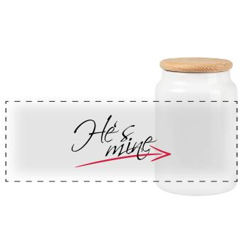 Hes mine Arrow Design - Panoramic Cookie Jar with Wooden Lid - white - Front