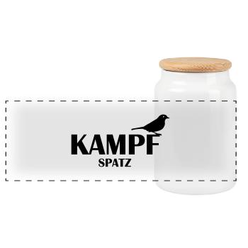 Kampf Spatz (md) - Panorama Keksdose mit Holzdeckel - Weiß - Vorne