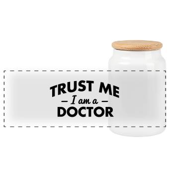 trust me i am a doctor - Panoramic Cookie Jar with Wooden Lid - white - Front