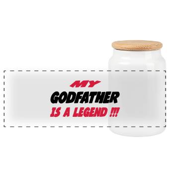 My godfather is a legend !!! 111 - Panoramic Cookie Jar with Wooden Lid - white - Front