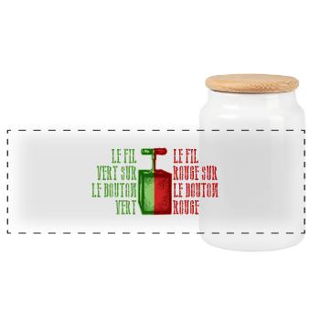 le fil vert sur le bouton vert - Boîte à biscuits avec couvercle en bois - blanc - Devant