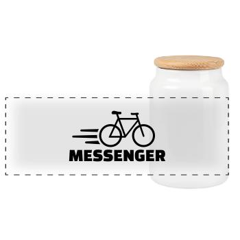 Fahrradkurier - Panorama Keksdose mit Holzdeckel - Weiß - Vorne