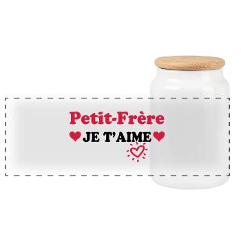 Petit-frère je t'aime - Panoramic Cookie Jar with Wooden Lid - white - Front