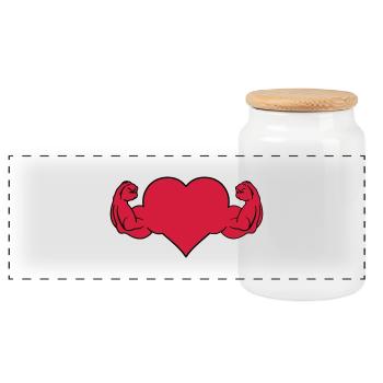 bodybuilding_heart_02 - Panoramic Cookie Jar with Wooden Lid - white - Front