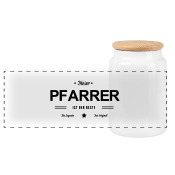 Bester Pfarrer - Panorama Keksdose mit Holzdeckel - Weiß - Vorne