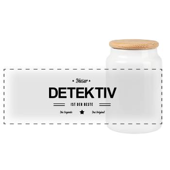 Bester Detektiv - Panorama Keksdose mit Holzdeckel - Weiß - Vorne