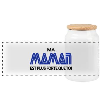 Ma maman est plus fort que toi - Boîte à biscuits avec couvercle en bois - blanc - Devant