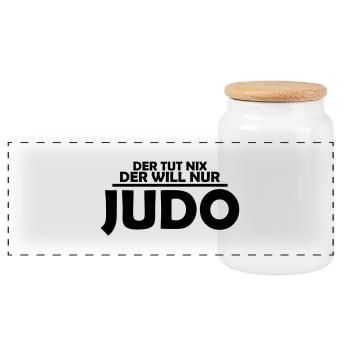 judo - Panorama Keksdose mit Holzdeckel - Weiß - Vorne