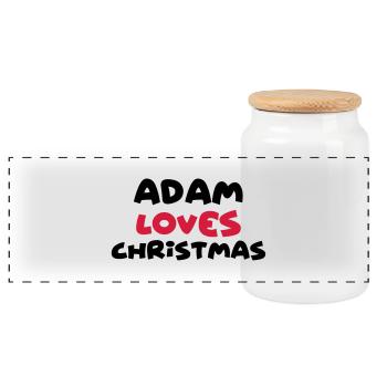 adam loves christmas xmas name - Panoramic Cookie Jar with Wooden Lid - white - Front