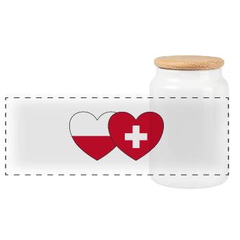 Polen Schweiz Flagge Herz - Panorama Keksdose mit Holzdeckel - Weiß - Vorne