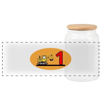 Excavator - Panoramic Cookie Jar with Wooden Lid - white - Front
