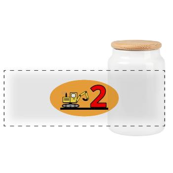 Excavator - Panoramic Cookie Jar with Wooden Lid - white - Front