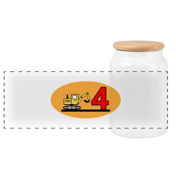 Excavator - Panoramic Cookie Jar with Wooden Lid - white - Front