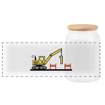 Bagger - Panorama Keksdose mit Holzdeckel - Weiß - Vorne