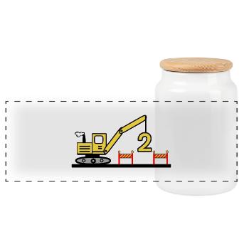 Bagger - Panorama Keksdose mit Holzdeckel - Weiß - Vorne