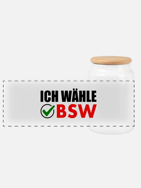 ich wähle bsw - Panorama Keksdose mit Holzdeckel - Weiß