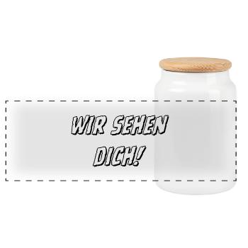 wir sehen Dich weiß 1 - Panorama Keksdose mit Holzdeckel - Weiß - Vorne
