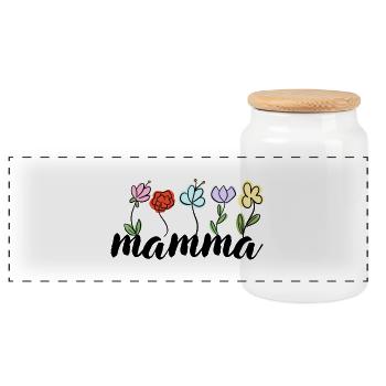 Mom - Flowers Mother's Day Mom - Panoramic Cookie Jar with Wooden Lid - white - Front