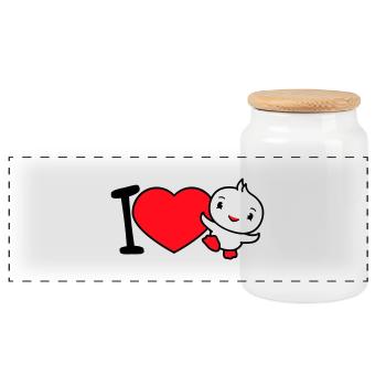 I Love Bird Heart Symbol Love Happy Cute - Panoramic Cookie Jar with Wooden Lid - white - Front