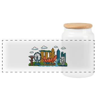 Singapore City Skyline - Panoramic Cookie Jar with Wooden Lid - white - Front