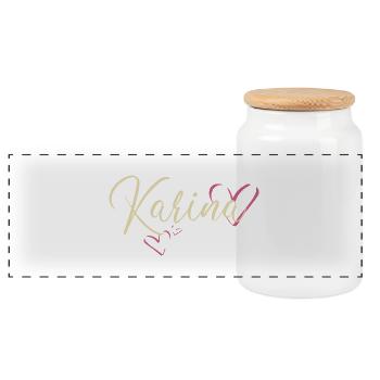 Karina Nom Prénom Calligraphie coeur - Boîte à biscuits avec couvercle en bois - blanc - Devant
