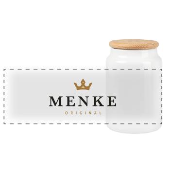 Menke Original Family Logo - Panoramic Cookie Jar with Wooden Lid - white - Front