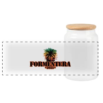 Formentera 2025 Palmen - Panorama Keksdose mit Holzdeckel - Weiß - Vorne