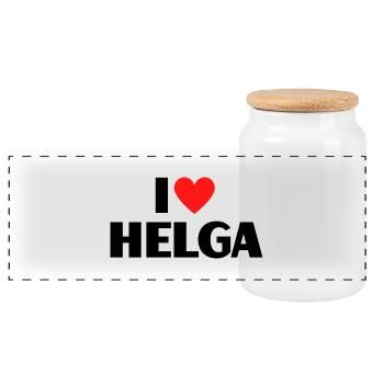 I love Helga Red Heart Love Fan Gift - Panoramic Cookie Jar with Wooden Lid - white - Front