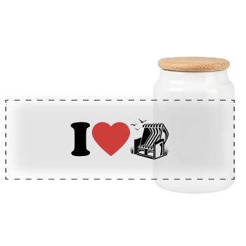 I Love Beach Chair - Heart - Hobby - Panoramic Cookie Jar with Wooden Lid - white - Front