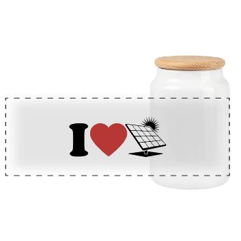 J’aime le photovoltaïque - Cœur - Énergie renouvelable - Boîte à biscuits avec couvercle en bois - blanc - Devant