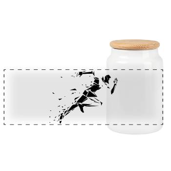 running man black and white - Panoramic Cookie Jar with Wooden Lid - white - Front